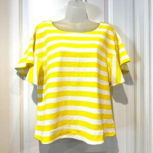 Anthropologie 9-H 15 Yellow & White Stripe Top w/Flutter Sleeves, Size M (NWT)